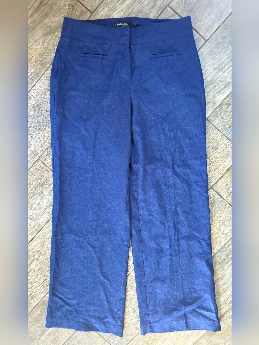 Chadwicks Of Boston Navy Linen Wide-Leg Pants Career Work Sz 8 Petite